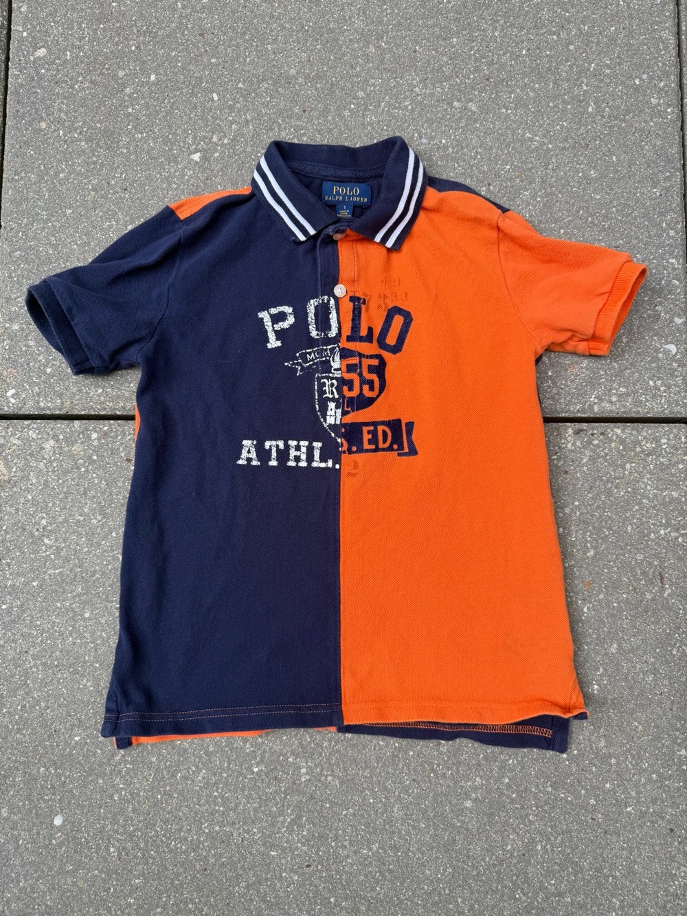 Polo Ralph Lauren Boys 7 Navy Orange Colorblock Graphic Polo Shirt